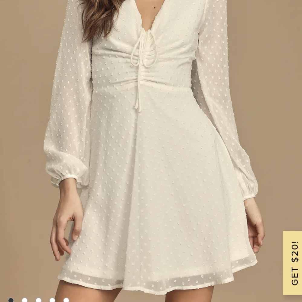 Lulu's Wine & Dine Long Sleeve Swiss Dot Minidress